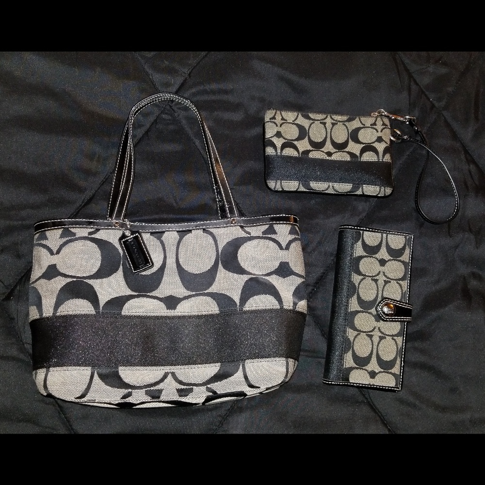 Coach Signature Tote, Wallet and Wristlet Set